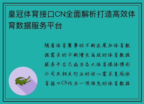 皇冠体育接口CN全面解析打造高效体育数据服务平台